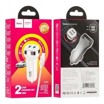 АЗП Hoco Z40 (2USB/2.4A) + USB - Type-C (Білий) 00000007892 фото