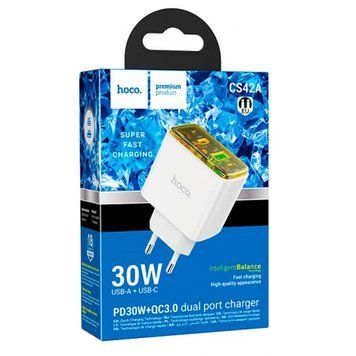 МЗП Hoco CS42A (1Type-C/PD30W+1USB/QC3.0) (білий) 00000007990 фото