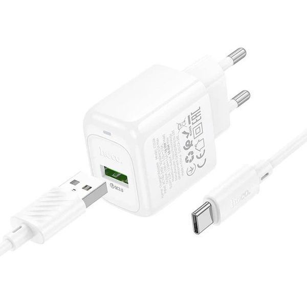 МЗП Hoco CS52A (1USB/QC3.0/18W) + USB - Type-C (білий) 00000007993 фото