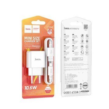 МЗП Hoco C106A (1USB/2.1A) + USB - MicroUSB (білий) 00000007931 фото