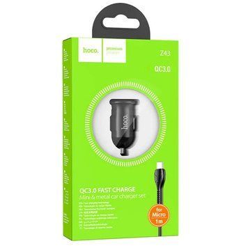 АЗП Hoco Z43 QC3.0 (1USB/18W) + USB - MicroUSB (Чорний) 00000007866 фото