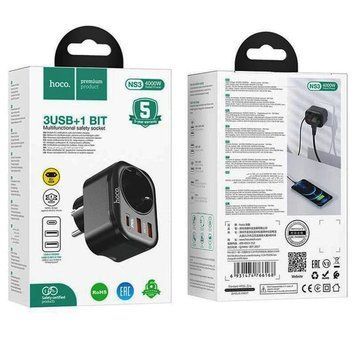 МЗП Hoco NS3 PD20W+ QC3.0 (2USB/1Type-C/1xSocket) (чорний) 00000008043 фото