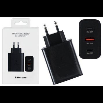МЗП ORIGINAL SAMSUNG TA6030 60W (1USB-А/2USB-С) + LOGO (в упаковці) (Чорний) 00000008095 фото