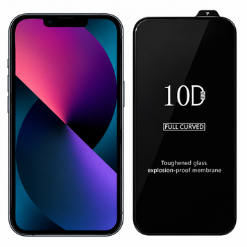 Захисне скло 10D Tempered Glass iPhone 13 / 13 Pro / 14 / 16e / 17e чорний без упаковки 00000008325 фото