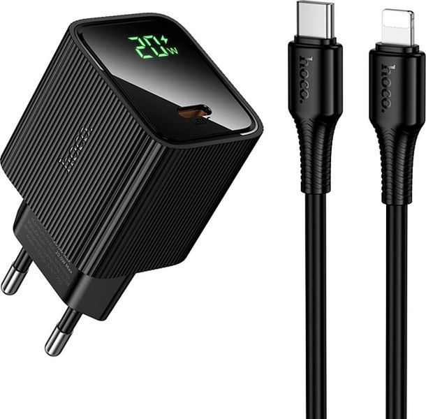 МЗП Hoco CS82A (1Type-C/PD20W) з дисплеєм + Type-C - Lightning (чорний) 00000007998 фото