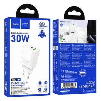 МЗП Hoco N63 (1Type-C/PD30W+1USB/QC3.0) (білий) 00000008017 фото