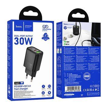 МЗП Hoco N63 (1Type-C/PD30W+1USB/QC3.0) (чорний) 00000008018 фото