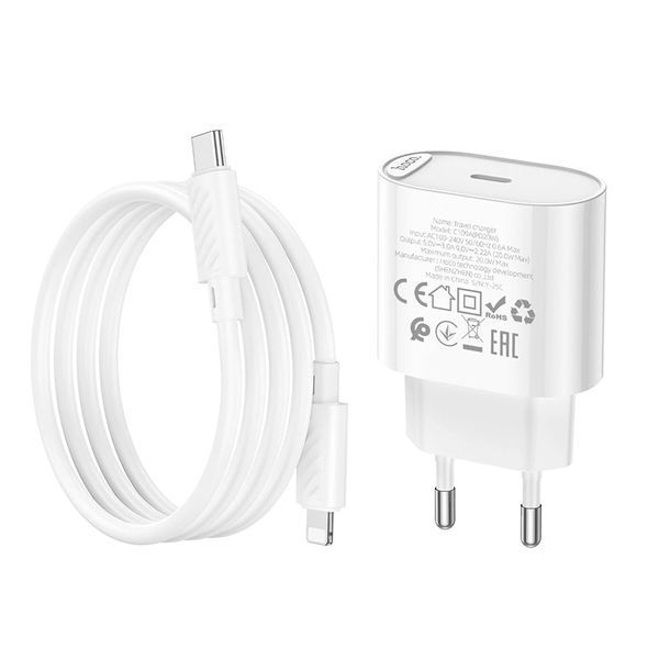 МЗП Hoco C109A (1Type-C/PD20W) + Type-C - Lightning (білий) 00000007934 фото