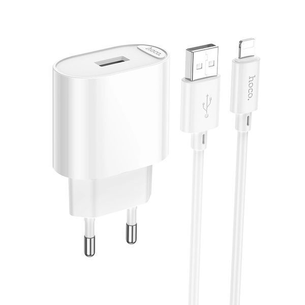 МЗП Hoco C109A (1USB/10.5W) + USB - Lightning (білий) 00000007933 фото