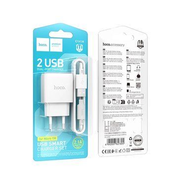 МЗП Hoco C141A (2USB/2.4A) + USB - MicroUSB (білий) 00000007947 фото