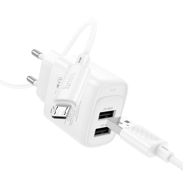 МЗП Hoco C141A (2USB/2.4A) + USB - MicroUSB (білий) 00000007947 фото