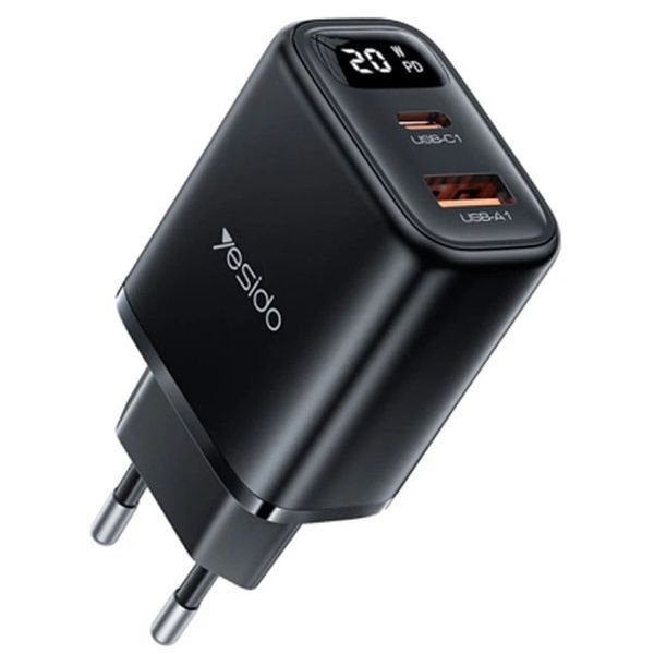 МЗП YESIDO YC68 LCD EU Quick PD20W+USB QC18W (Чорний) 00000008078 фото