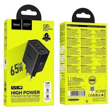 МЗП Hoco N75 (2Type-C/PD65W+1USB/QC3.0) (чорний) 00000008036 фото