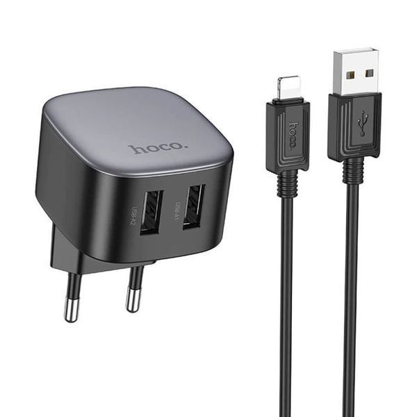 МЗП Hoco CS31A (2 USB/2,1A) + USB - Lightning (чорний) 00000007988 фото