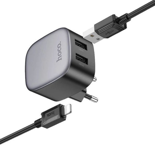 МЗП Hoco CS31A (2 USB/2,1A) + USB - Lightning (чорний) 00000007988 фото