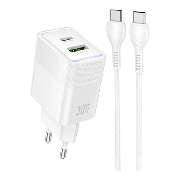 МЗП Hoco CS112A (1Type-C/PD30W+1USB/QC3.0) + Type-C - Type-C (білий) 00000007972 фото