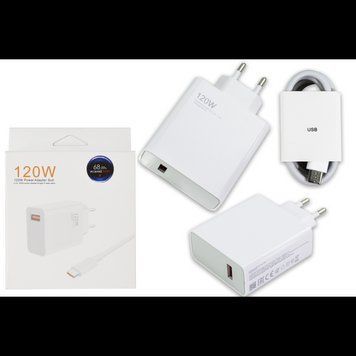 МЗП XIAOMI 120W 2в1 USB-A/Type-C Original No LOGO (в упаковці) (Білий) 00000008068 фото