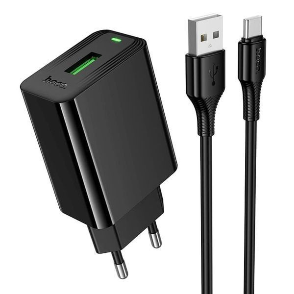 МЗП Hoco CS92A (1USB/QC3.0/18W) + USB - Type-C (чорний) 00000008005 фото
