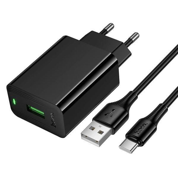 МЗП Hoco CS92A (1USB/QC3.0/18W) + USB - Type-C (чорний) 00000008005 фото