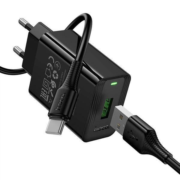 МЗП Hoco CS92A (1USB/QC3.0/18W) + USB - Type-C (чорний) 00000008005 фото