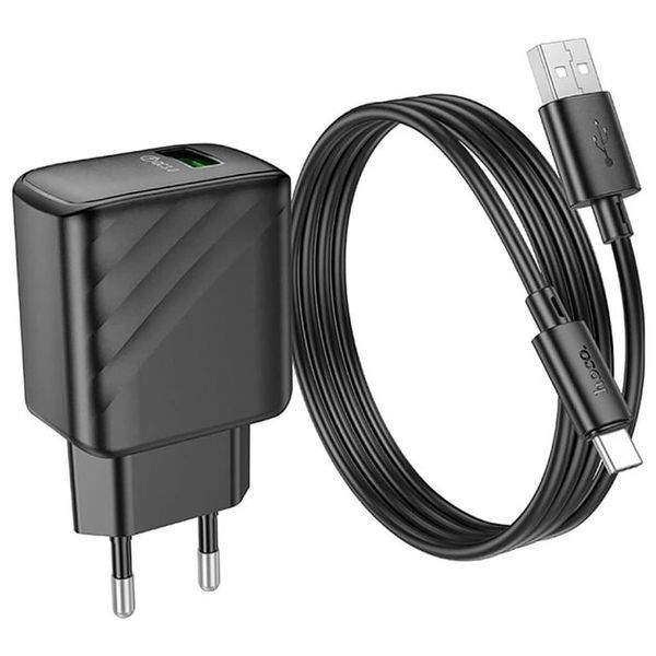 МЗП Hoco CS21A (1USB/QC3.0/18W) + USB - Type-C (чорний) 00000007982 фото