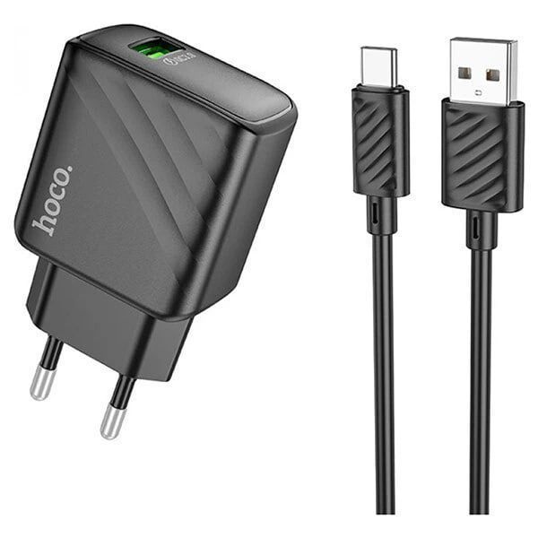 МЗП Hoco CS21A (1USB/QC3.0/18W) + USB - Type-C (чорний) 00000007982 фото