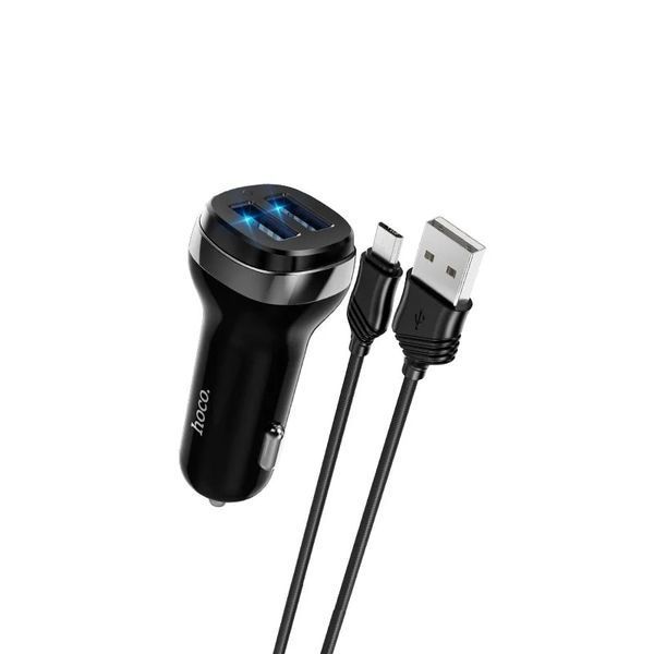АЗП Hoco Z40 (2USB/2.4A) + USB - MicroUSB (Чорний) 00000007864 фото